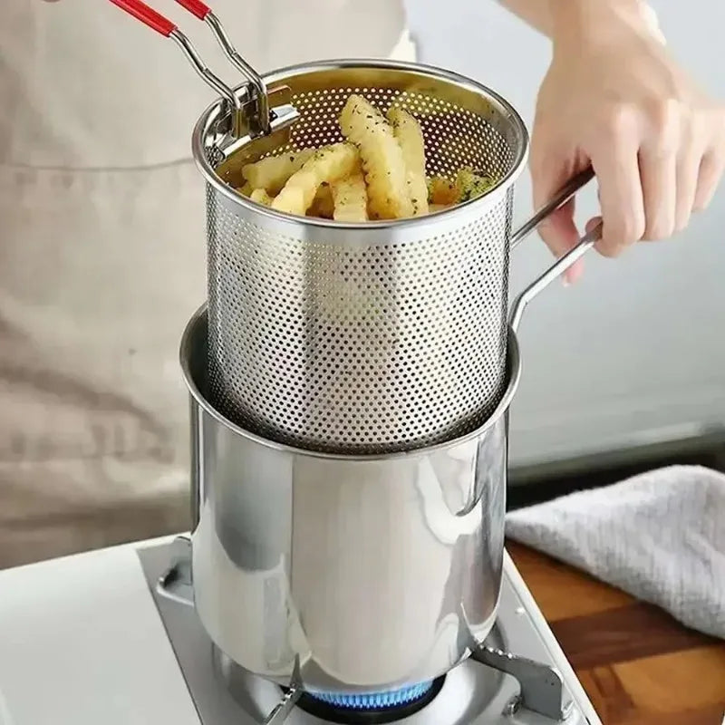 1 Set Kitchen Deep Frying Pot Stainless Steel Kitchen Fryer with Strainer Tempura Fryer Pan Chicken Fried Chicken Cooking Tools