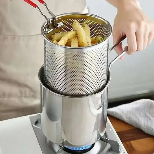 1 Set Kitchen Deep Frying Pot Stainless Steel Kitchen Fryer with Strainer Tempura Fryer Pan Chicken Fried Chicken Cooking Tools