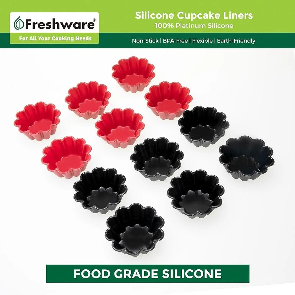 12 Pack Silicone Cupcake Liners Non-Stick Reusable Baking Cups 3 Inch Heat Resistant Muffin Cups Meal Prep Party Use