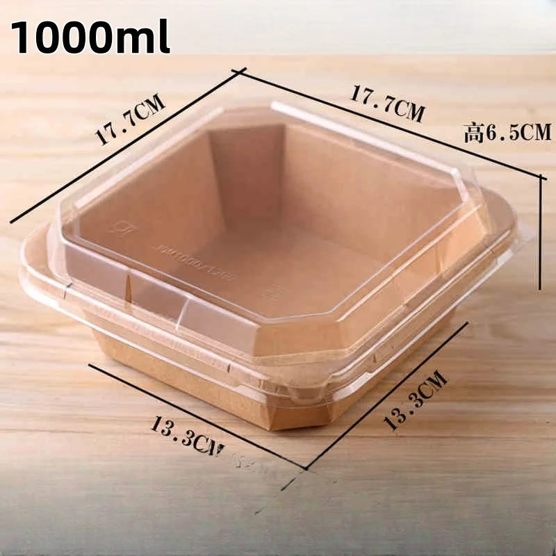 10pcs Disposable Kraft Paper Lunch Box for Fruit Dessert Home Party Takeaway Bento Paper Bowl Eco-Friendly Food Packaging Box