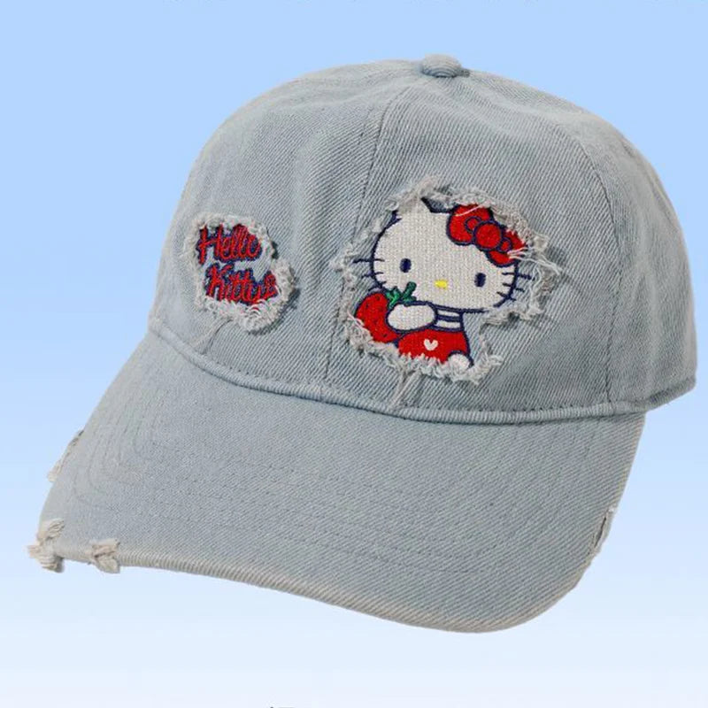 Sanrio Hello Kitty Cowboy Baseball Cap Girl Student Outdoors Sunshade Wide Brim Hat Sunscreen Kawaii Anime Fashion New Style Hat