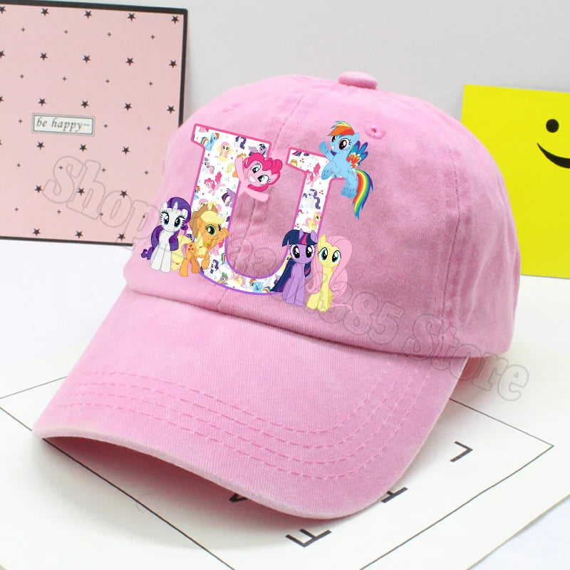 My Little Ponys Baseball Cap Women Anime Unicorn Letter A-Z Sun Hat New Outdoor Sport Travel Sunbonnet Adult Retro Headgear Gift