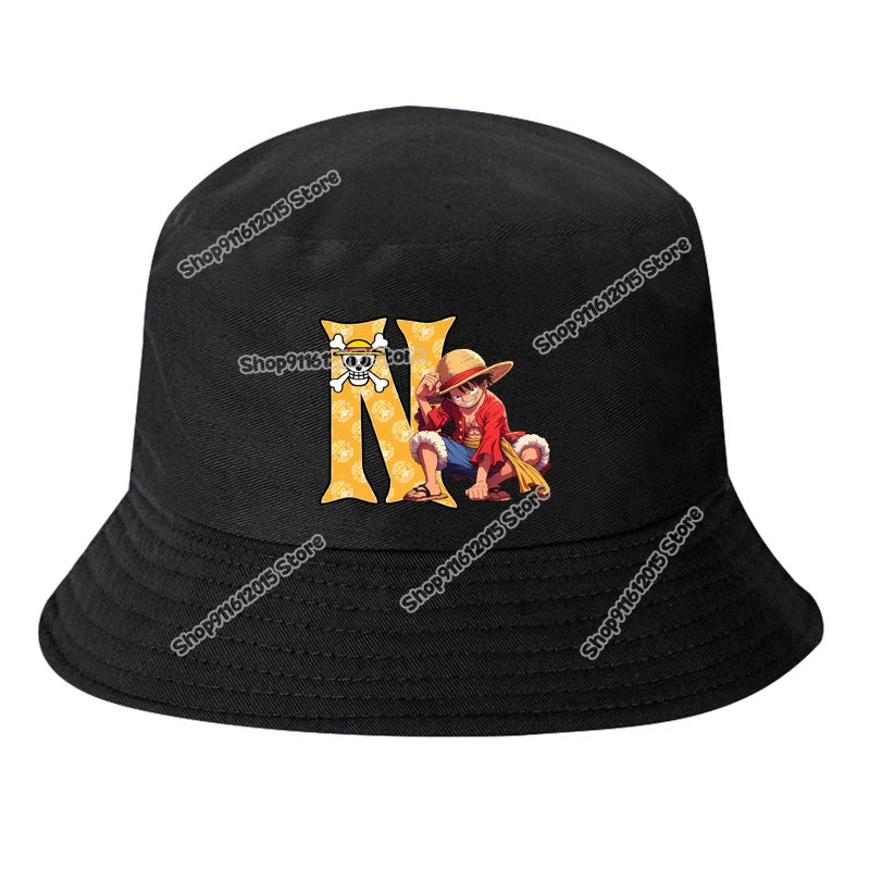 One Piece Luffy Letter A-Z Bucket Hat Cartoon Anime Children Boy Panama Cap Summer Men Outdoor Sun-proof Fisherman Sunhats