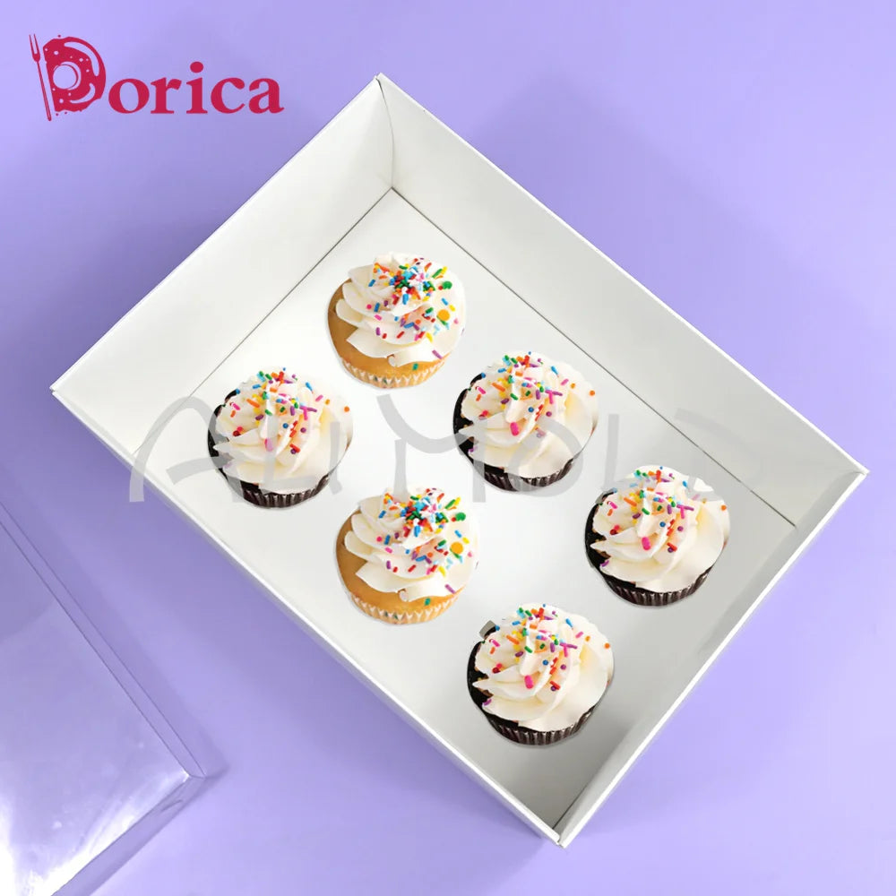 5-pack 6/12 Holes Cupcake Cake Box with Clear Lid Treats Dessert Pastry Baking Supply Case Suitable Birthday Wedding Anniversary