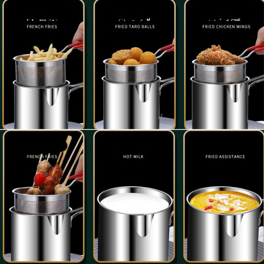 Stainless steel Fryer Deep Frying pan With Filter Home Induction Gas Stove Kitchen Cookware oil pot for Fried Chicken and French