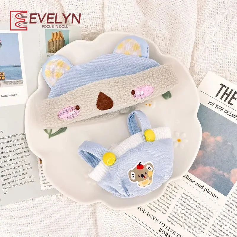 Evelyn（Doll）10CM Mini Cute Koala Clothing Set Anime Game Love and Deepspace Strap Pants Hat Cap Clothes Outfit