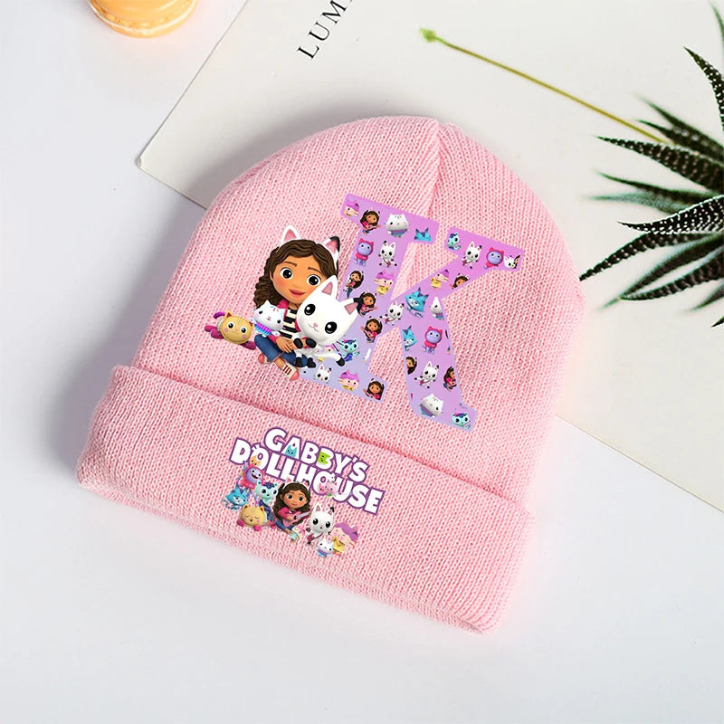 Gabby Dollhouses Girls Knitted Hats Cartoon Letters Children Headgear Cotton Winter Cute Woolen Cap Anime Kids Birthday Gifts
