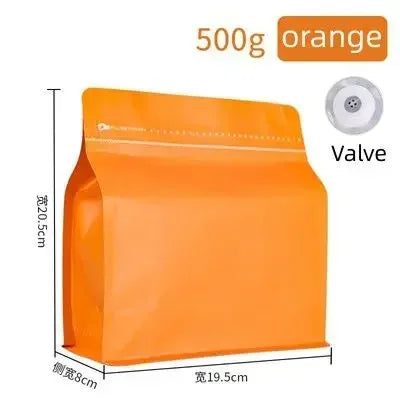 50pcs Matt Orange 100g 250g 500g Coffee Bean Powder Packaging Bag with Valve Aluminum Foil Snack Nut Rice Tea Food Storage Bag