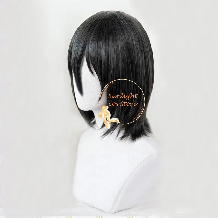 Synthetic Fyodor Dostoevsky Cosplay Wig Short Scalp Black Fyodor D Dostoevsky Anime Wig With Hat Heat Resistant Wigs + Wig Cap