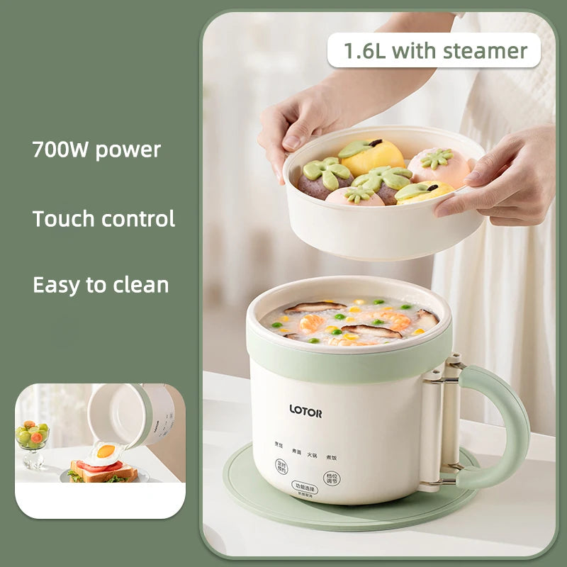 1.6L Electric Cooking Pot Folding Handle Portable Rice Cooker Travel Pot Mini Dormitory Hot Pot Electric Frying Pan 220V