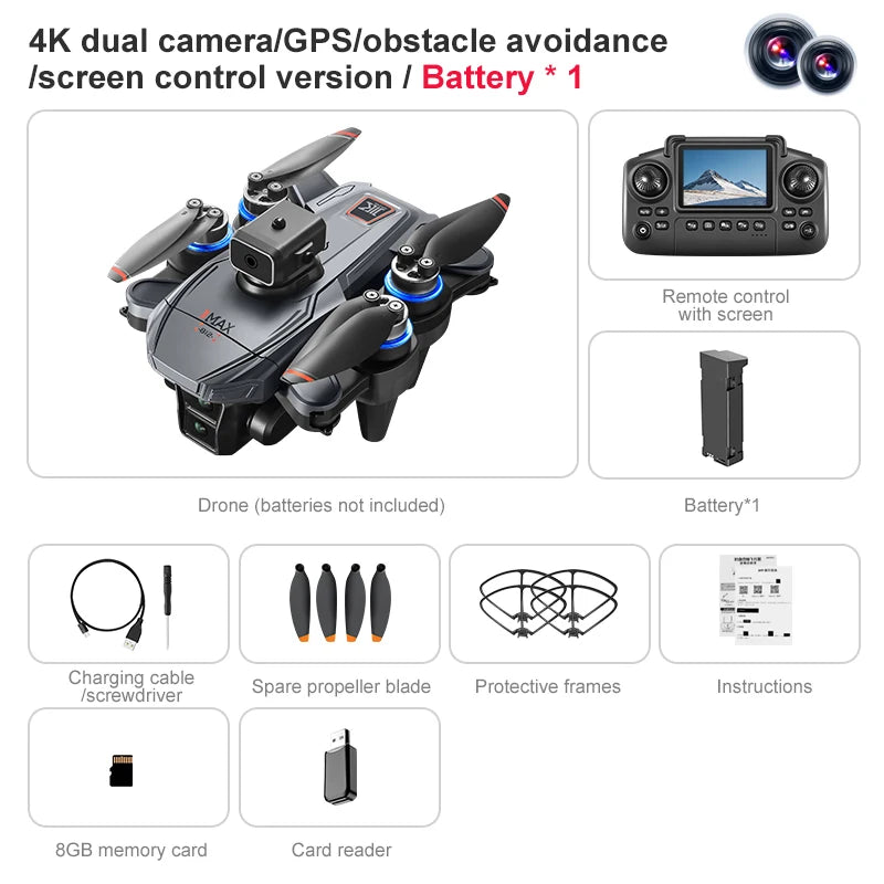GPS RC Drone With Screen 4K Professinal Double Camera Aerial Brushless Light Flow Intelligent Obstacle Avoidance RC Quadcopter