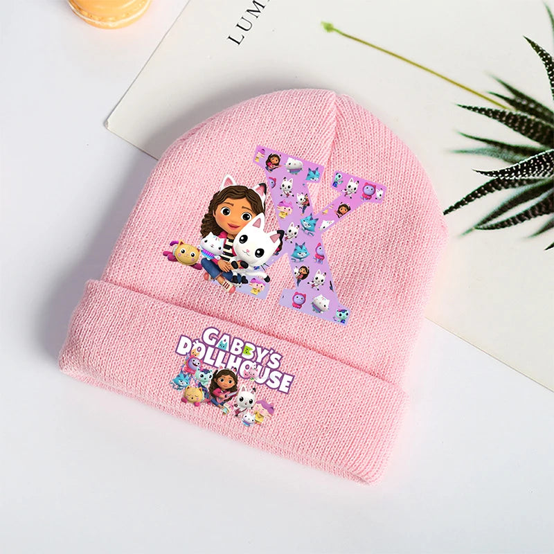 Gabby Dollhouses Girls Knitted Hats Cartoon Letters Children Headgear Cotton Winter Cute Woolen Cap Anime Kids Birthday Gifts