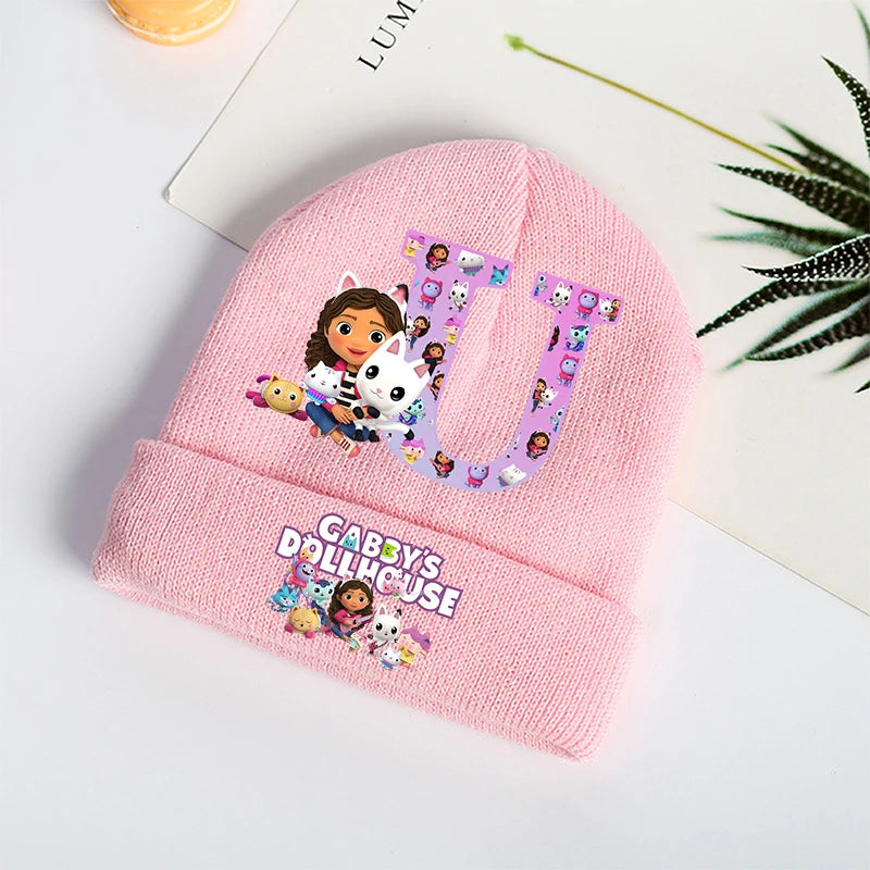 Gabby Dollhouses Girls Knitted Hats Cartoon Letters Children Headgear Cotton Winter Cute Woolen Cap Anime Kids Birthday Gifts