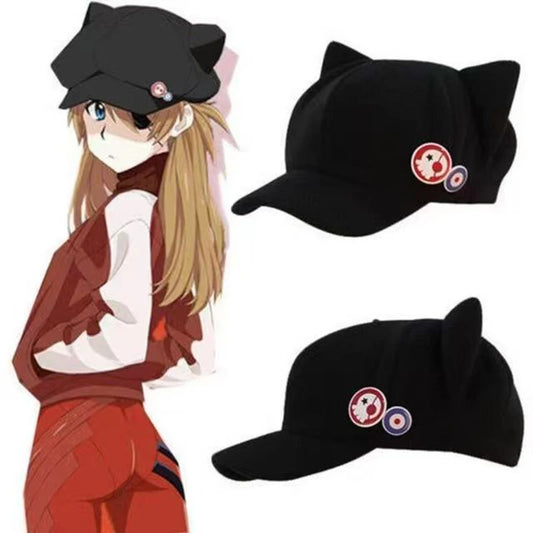Shikinami Asuka Rangure Cat Ear Polar Fleece Hat Girls Cute Cap Anime Baseball Caps Cosplay  Accessories Party Accessories Gifts