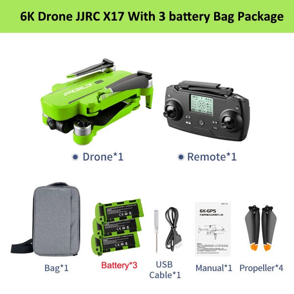 JJRC X17 RC Drone With Dual Camera 6K Quadcopter GPS 28 Minutes Operating Time Optical Flow Brushless Foldable Helicopter Toy