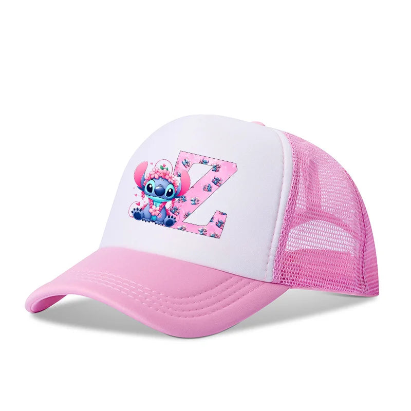 Stitch Girls Children Baseball Cap English Letters Adult Hip Hop Breathable Mesh Hats Cute Cartoon Anime Shade Caps Kids Gifts