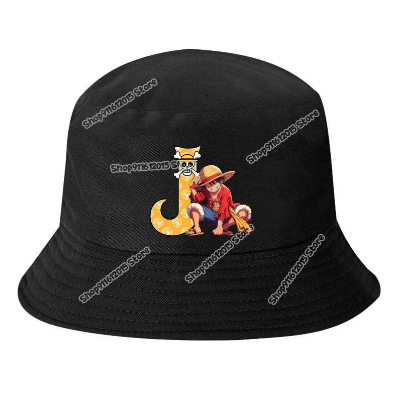 One Piece Luffy Letter A-Z Bucket Hat Cartoon Anime Children Boy Panama Cap Summer Men Outdoor Sun-proof Fisherman Sunhats