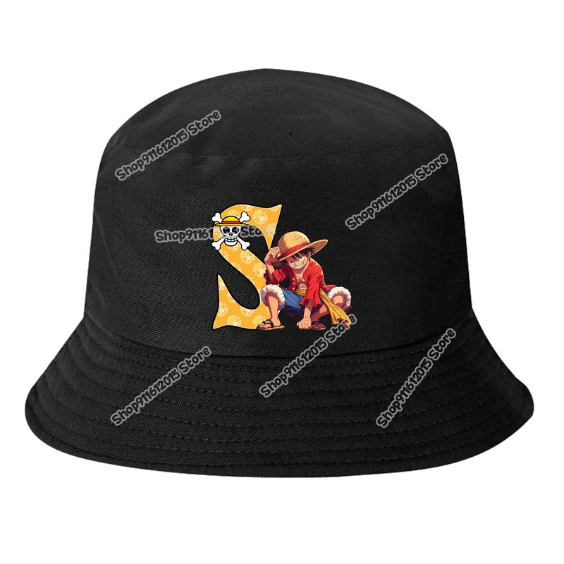 One Piece Luffy Letter A-Z Bucket Hat Cartoon Anime Children Boy Panama Cap Summer Men Outdoor Sun-proof Fisherman Sunhats