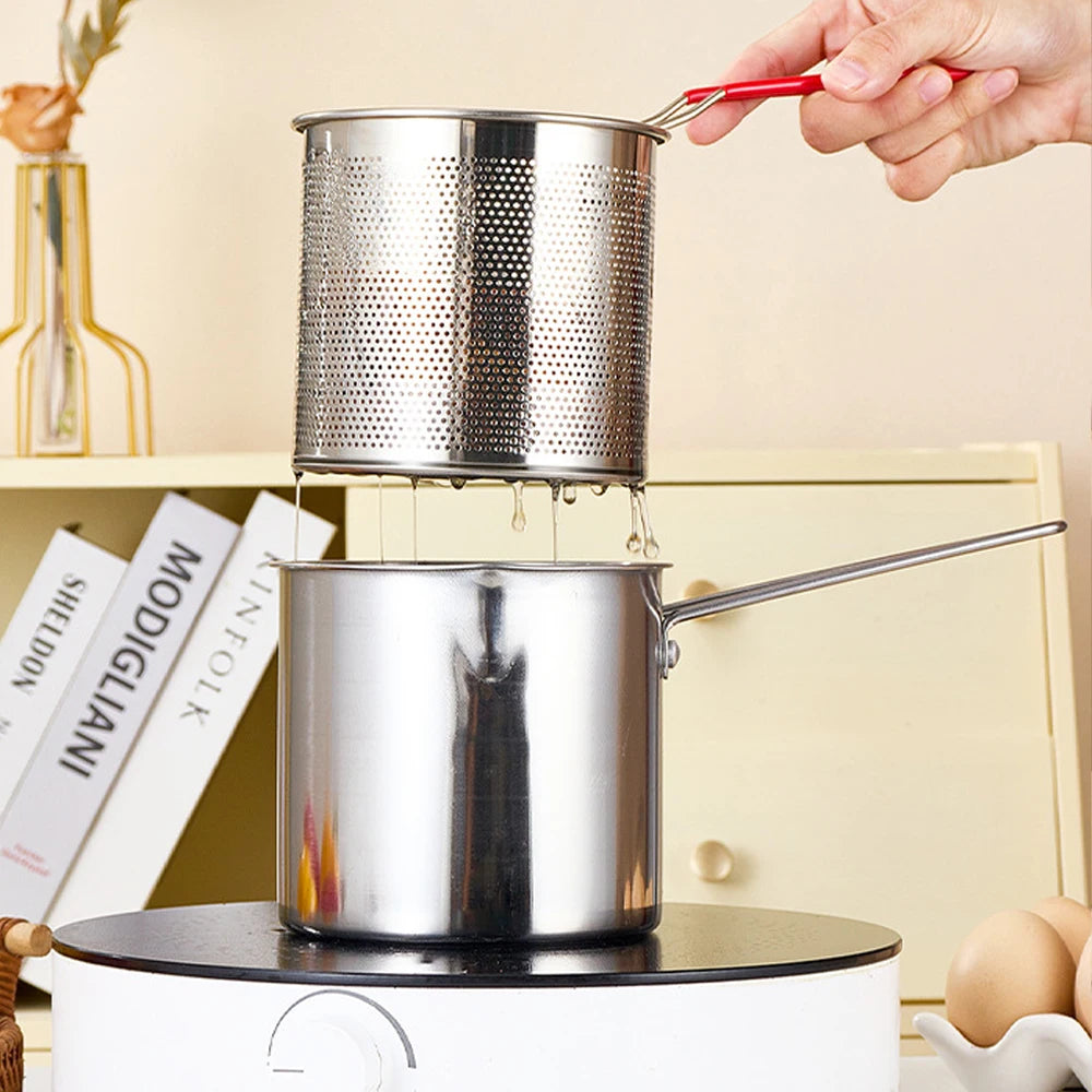 Stainless steel Fryer Deep Frying pan With Filter Home Induction Gas Stove Kitchen Cookware oil pot for Fried Chicken and French
