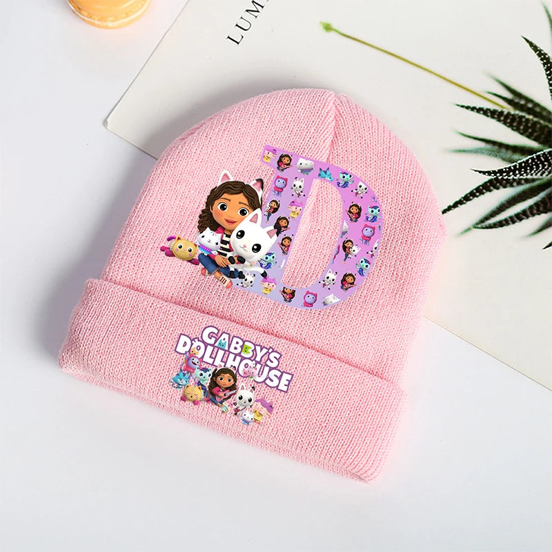 Gabby Dollhouses Girls Knitted Hats Cartoon Letters Children Headgear Cotton Winter Cute Woolen Cap Anime Kids Birthday Gifts