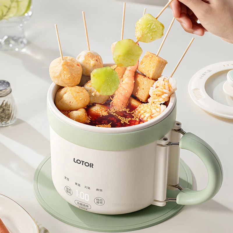 1.6L Electric Cooking Pot Folding Handle Portable Rice Cooker Travel Pot Mini Dormitory Hot Pot Electric Frying Pan 220V