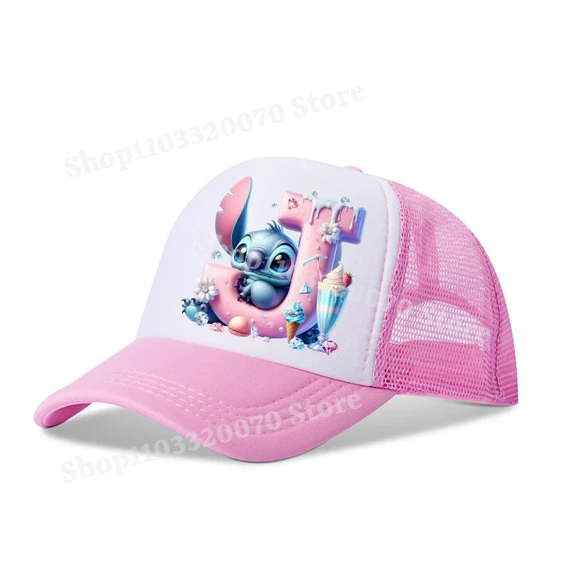 Disney Lilo Stitch Baseball Hat Kawaii Anime Figures A-Z Letter Pattern Sunshade Cap Hip-hop Outdoor Hats Parent-child Caps Gift