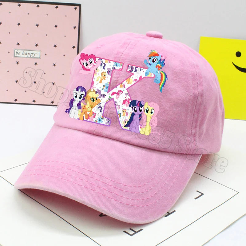 My Little Ponys Baseball Cap Women Anime Unicorn Letter A-Z Sun Hat New Outdoor Sport Travel Sunbonnet Adult Retro Headgear Gift