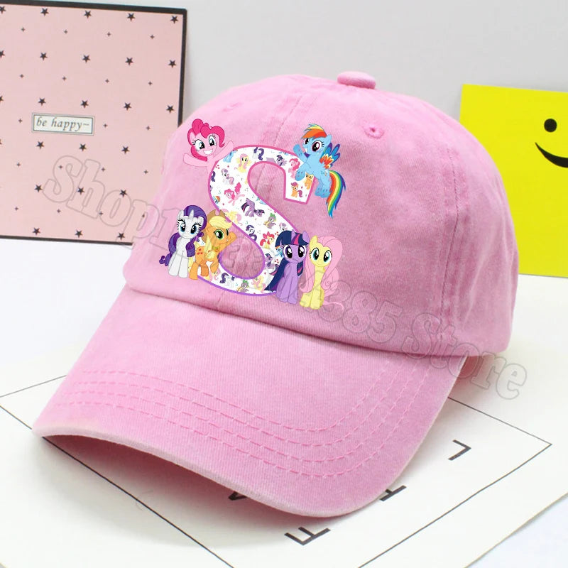 My Little Ponys Baseball Cap Women Anime Unicorn Letter A-Z Sun Hat New Outdoor Sport Travel Sunbonnet Adult Retro Headgear Gift