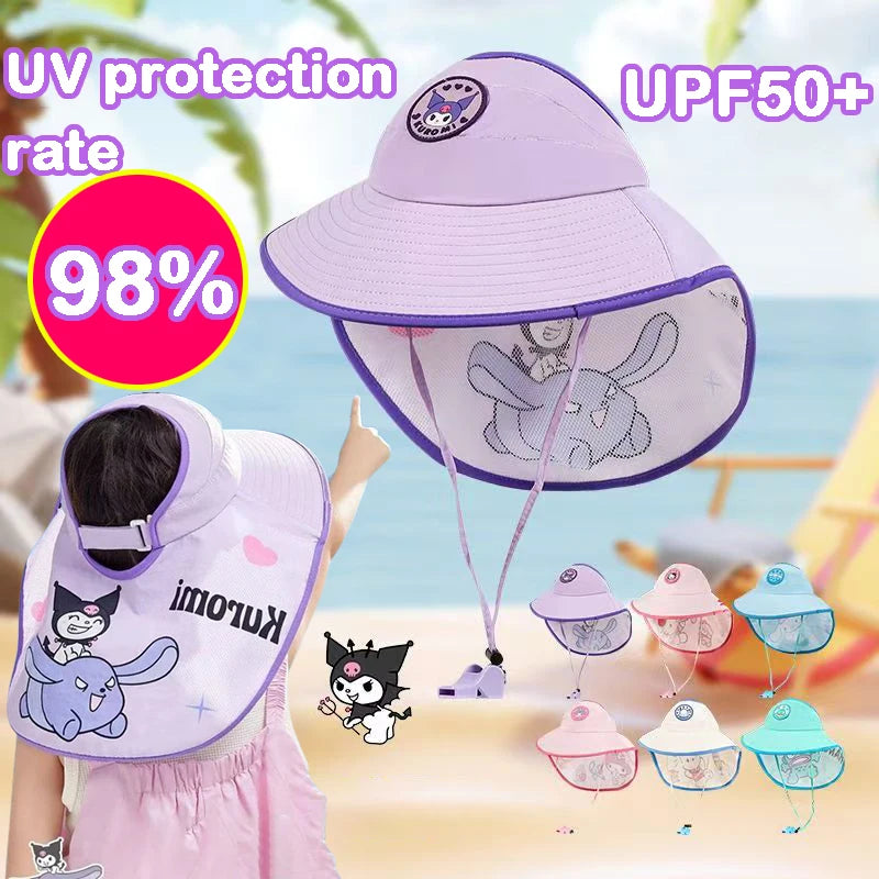 Summer Kids Sunscreen Hat Kuromi Cinnamoroll Melody Outdoor Shawl Fisherman Hat Kawaii Cartoon Empty Top Uv Protection Sun Cap