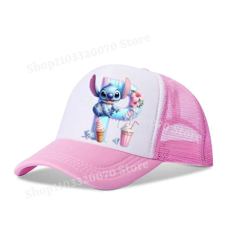 Disney Lilo Stitch Baseball Hat Kawaii Anime Figures A-Z Letter Pattern Sunshade Cap Hip-hop Outdoor Hats Parent-child Caps Gift