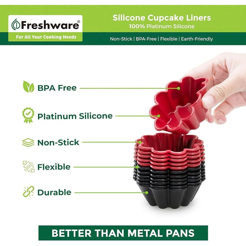 12 Pack Silicone Cupcake Liners Non-Stick Reusable Baking Cups 3 Inch Heat Resistant Muffin Cups Meal Prep Party Use