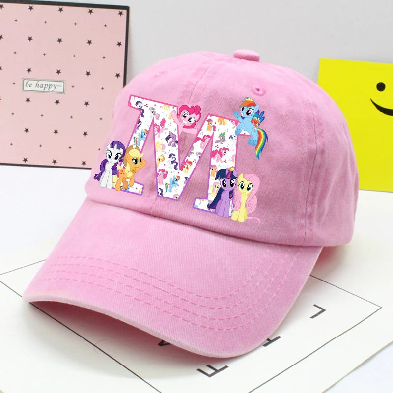My Little Ponys Baseball Cap Women Anime Unicorn Letter A-Z Sun Hat New Outdoor Sport Travel Sunbonnet Adult Retro Headgear Gift