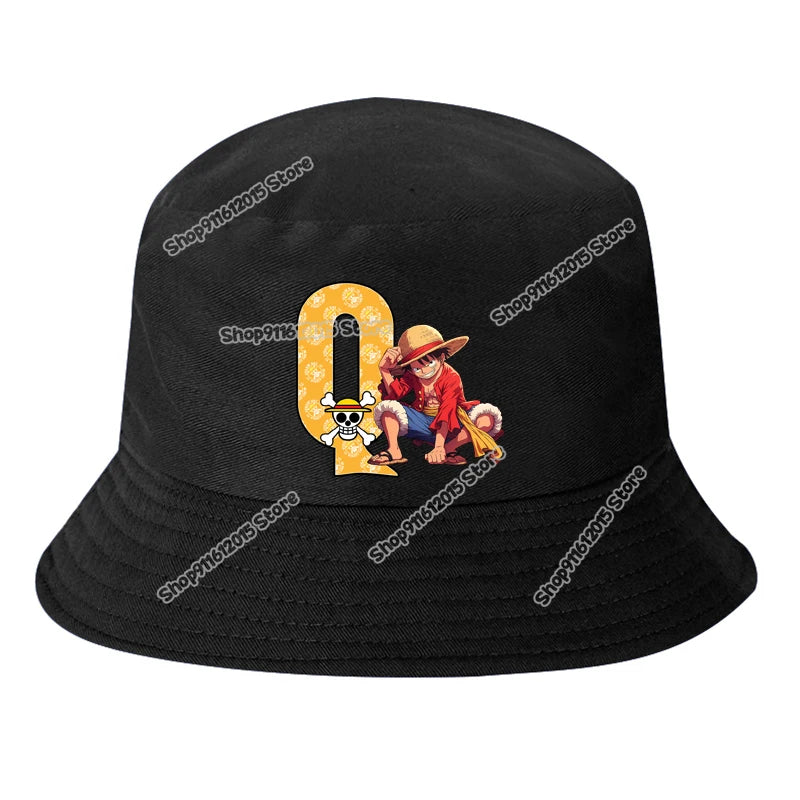 One Piece Luffy Letter A-Z Bucket Hat Cartoon Anime Children Boy Panama Cap Summer Men Outdoor Sun-proof Fisherman Sunhats