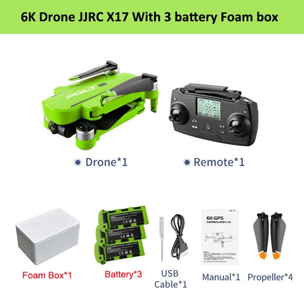 JJRC X17 RC Drone With Dual Camera 6K Quadcopter GPS 28 Minutes Operating Time Optical Flow Brushless Foldable Helicopter Toy