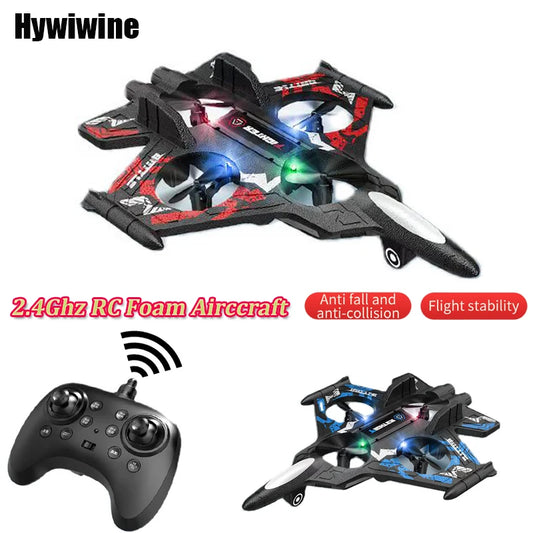 2.4G EPP Foam RC Plane Remote Control Drone Toy for Kids Durable Fighter Jet Glider with LED Perfect Birthday Gift for Boys