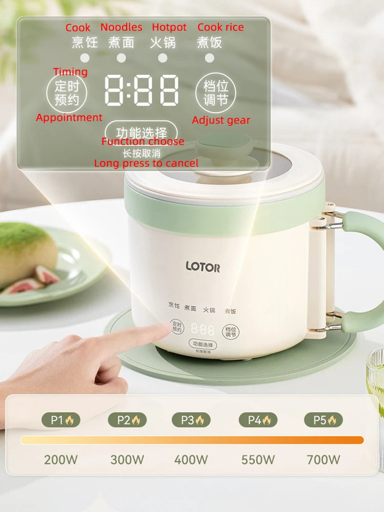 1.6L Electric Cooking Pot Folding Handle Portable Rice Cooker Travel Pot Mini Dormitory Hot Pot Electric Frying Pan 220V