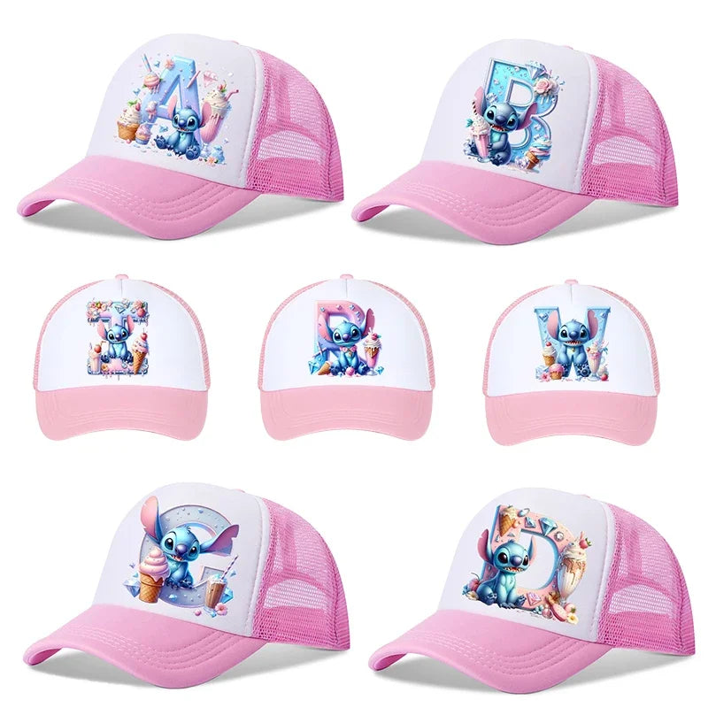 Disney Lilo Stitch Baseball Hat Kawaii Anime Figures A-Z Letter Pattern Sunshade Cap Hip-hop Outdoor Hats Parent-child Caps Gift
