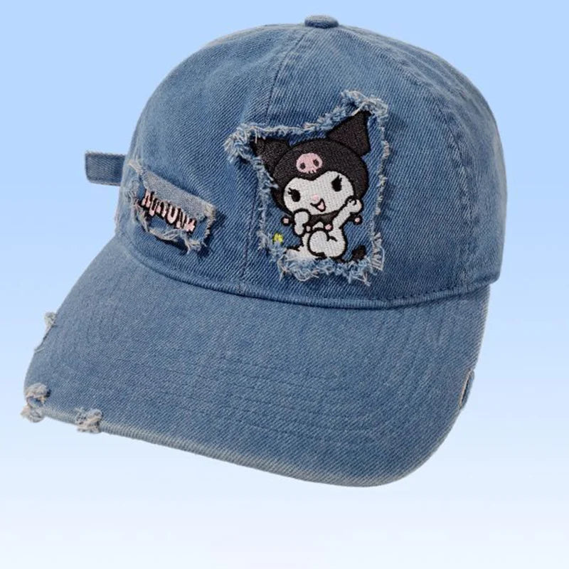 Sanrio Hello Kitty Cowboy Baseball Cap Girl Student Outdoors Sunshade Wide Brim Hat Sunscreen Kawaii Anime Fashion New Style Hat