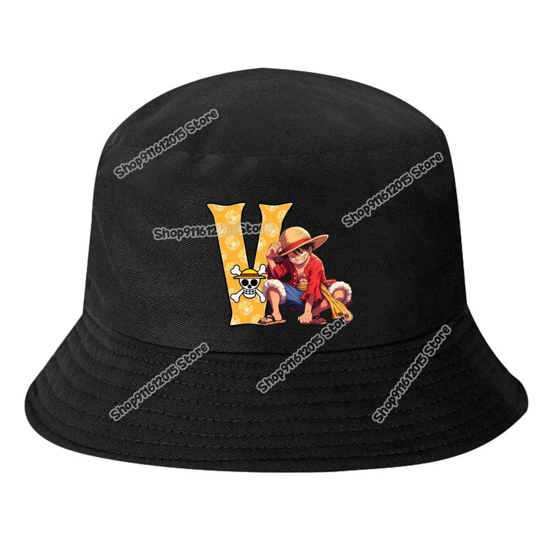 One Piece Luffy Letter A-Z Bucket Hat Cartoon Anime Children Boy Panama Cap Summer Men Outdoor Sun-proof Fisherman Sunhats
