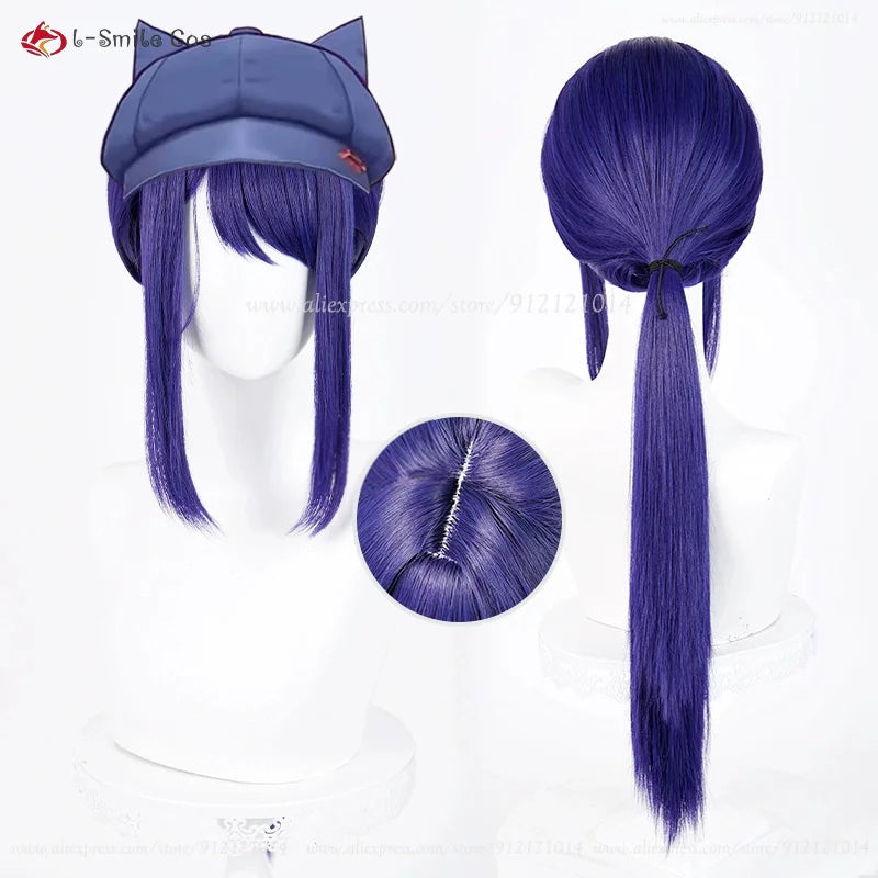 Hat Mita Cosplay Wig Blue Long Ponytail Wigs Heat Resistant Synthetic Hair Mita Anime Costumes Wigs For Women + Wig Cap