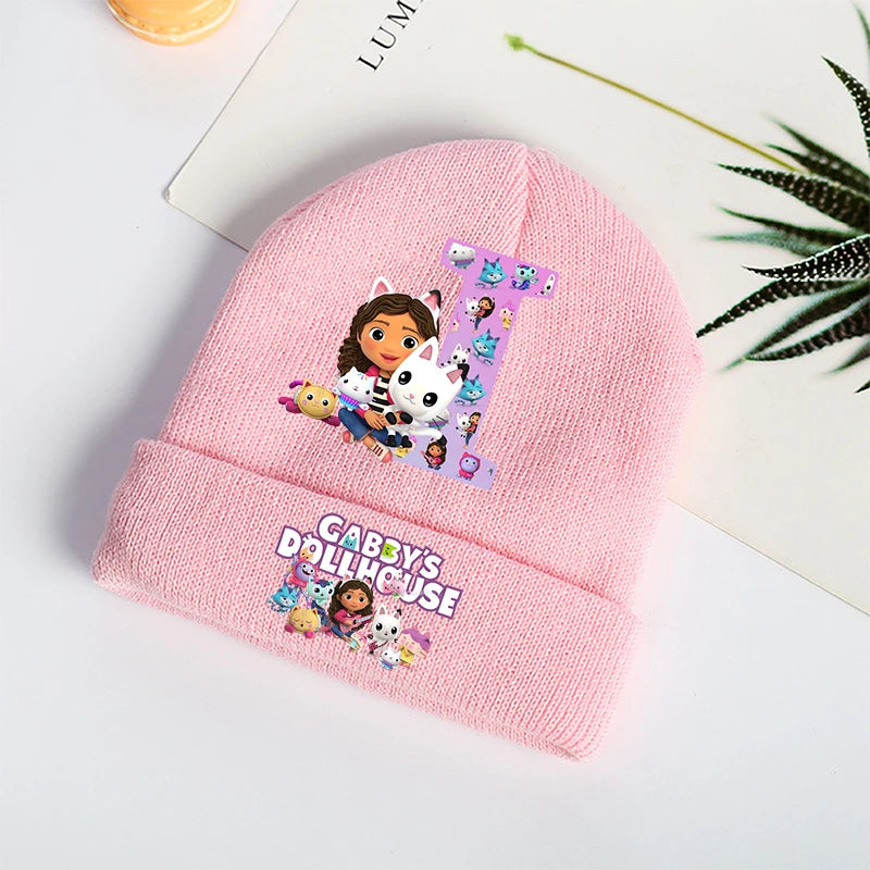 Gabby Dollhouses Girls Knitted Hats Cartoon Letters Children Headgear Cotton Winter Cute Woolen Cap Anime Kids Birthday Gifts