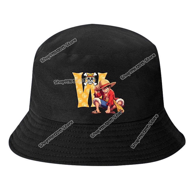 One Piece Luffy Letter A-Z Bucket Hat Cartoon Anime Children Boy Panama Cap Summer Men Outdoor Sun-proof Fisherman Sunhats