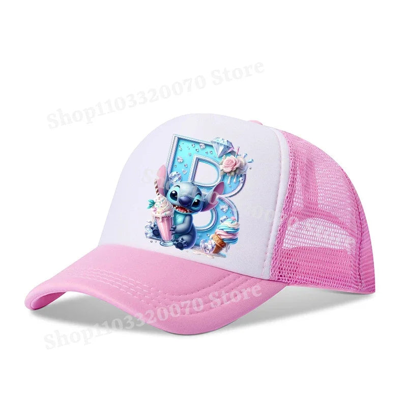 Disney Lilo Stitch Baseball Hat Kawaii Anime Figures A-Z Letter Pattern Sunshade Cap Hip-hop Outdoor Hats Parent-child Caps Gift
