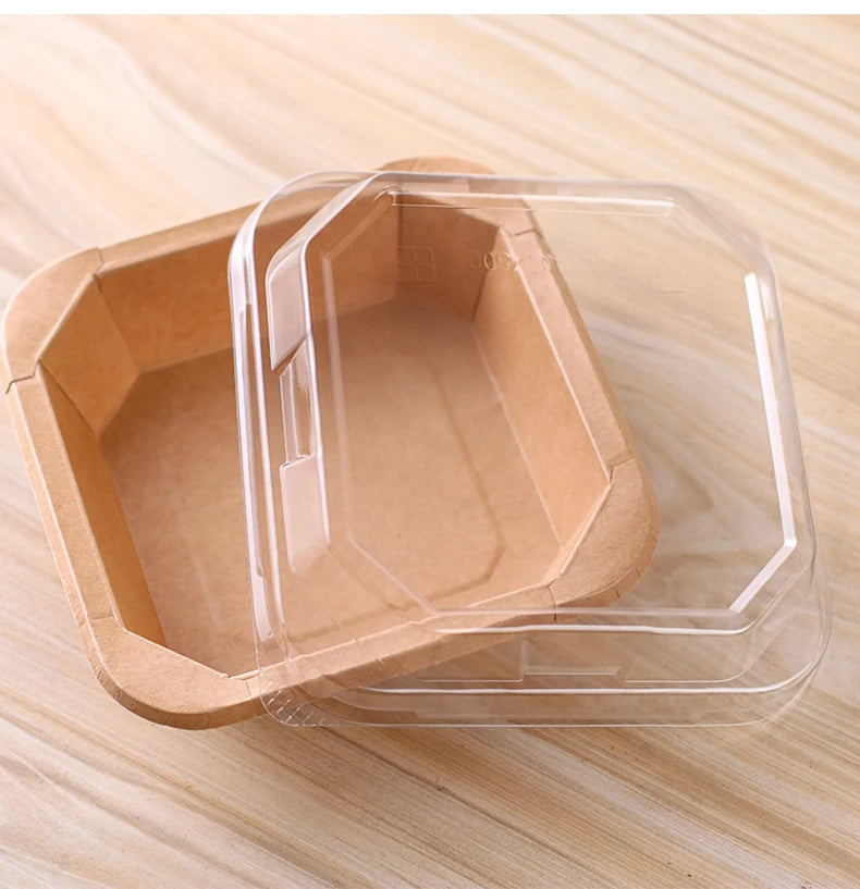 10pcs Disposable Kraft Paper Lunch Box for Fruit Dessert Home Party Takeaway Bento Paper Bowl Eco-Friendly Food Packaging Box