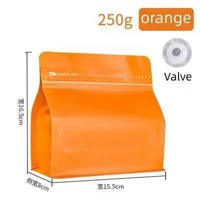 50pcs Matt Orange 100g 250g 500g Coffee Bean Powder Packaging Bag with Valve Aluminum Foil Snack Nut Rice Tea Food Storage Bag