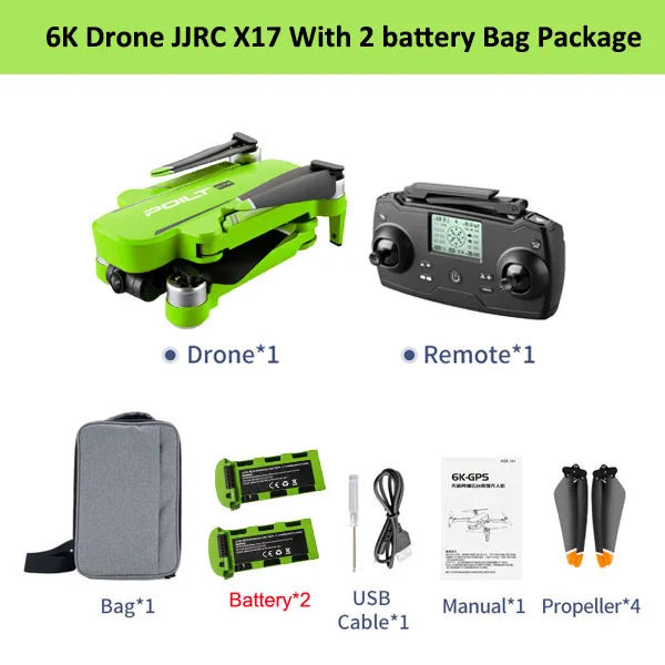 JJRC X17 RC Drone With Dual Camera 6K Quadcopter GPS 28 Minutes Operating Time Optical Flow Brushless Foldable Helicopter Toy