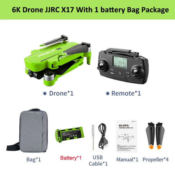 JJRC X17 RC Drone With Dual Camera 6K Quadcopter GPS 28 Minutes Operating Time Optical Flow Brushless Foldable Helicopter Toy