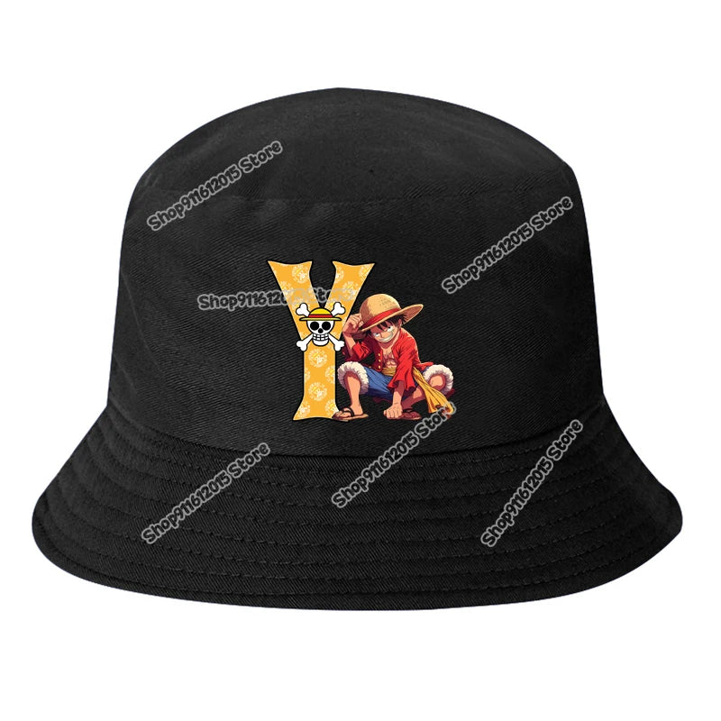 One Piece Luffy Letter A-Z Bucket Hat Cartoon Anime Children Boy Panama Cap Summer Men Outdoor Sun-proof Fisherman Sunhats