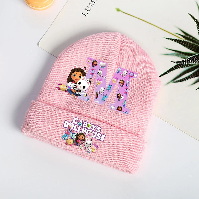 Gabby Dollhouses Girls Knitted Hats Cartoon Letters Children Headgear Cotton Winter Cute Woolen Cap Anime Kids Birthday Gifts