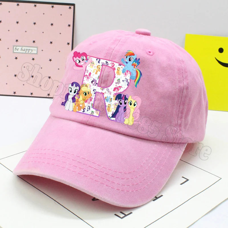 My Little Ponys Baseball Cap Women Anime Unicorn Letter A-Z Sun Hat New Outdoor Sport Travel Sunbonnet Adult Retro Headgear Gift